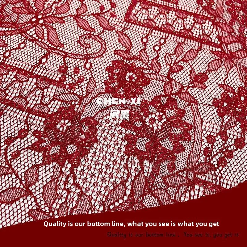 

Red Dress Lace Fabric High End Bonheur Cotton Gold Thread Embroidery Home Textile Bedding Material Yangjing Brand