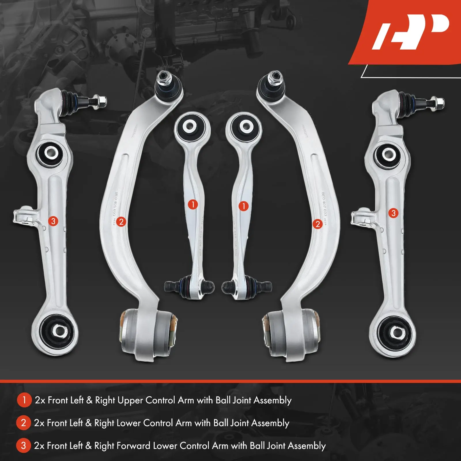 A-Premium 6x Front Upper & Lower Control Arm with Ball Joints for Volkswagen Passat 2003-2005 Audi A6 Quattro 2001-2004 S4 2000
