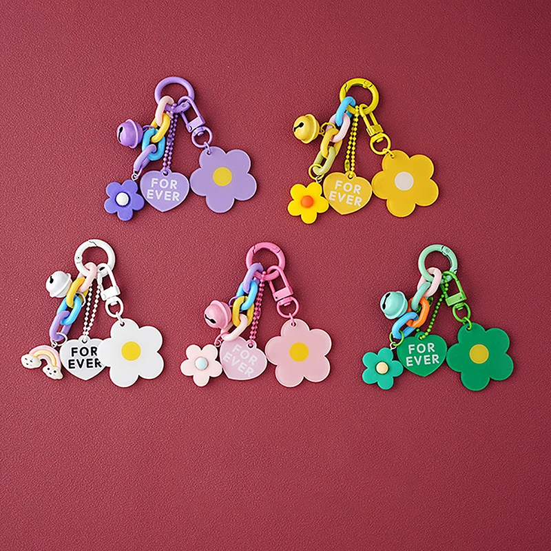 Heart Keychain Flower Bell Keyring Candy-colored Key Ring For Women Girl Friendship Gift Bag Charms Pendant Handmade Jewelry