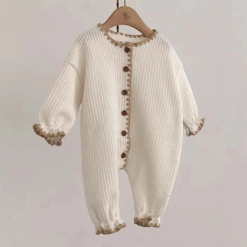 Neue Baby Mädchen Vintage Strampler Japan Stil Infant Weiche Baumwolle Langarm Overall Neugeborenen Pyjamas Baby Casual Hause Kleidung 0-24M