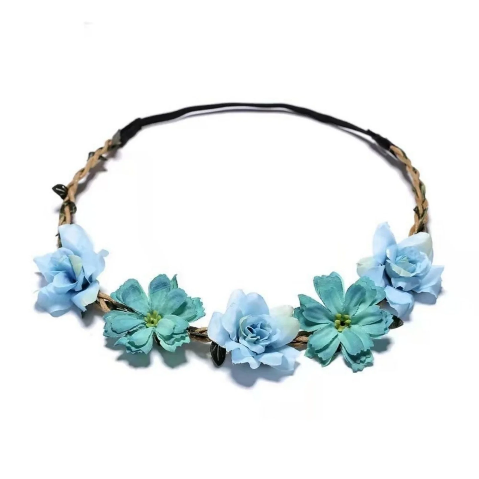 1 Stück Braut- und Brautjungfern-Kopfschmuck, Blumenkranz, Haarband, Haar-Accessoire, Handgelenk-Blume, für Reisen, Urlaub am Meer – Detail 8