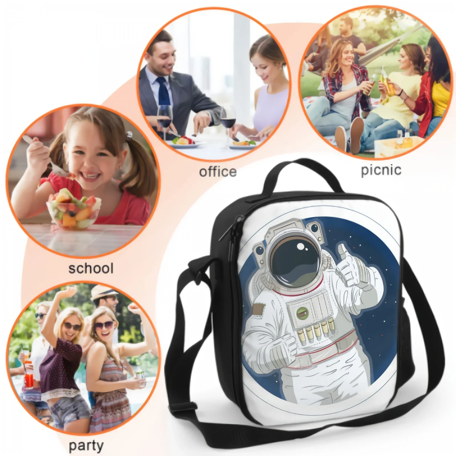 Astronaut Gesture Okay Insulating Thermal Lunch Bags for Kids Boys Girls Washable Tote Lunch Food Container for School Travel