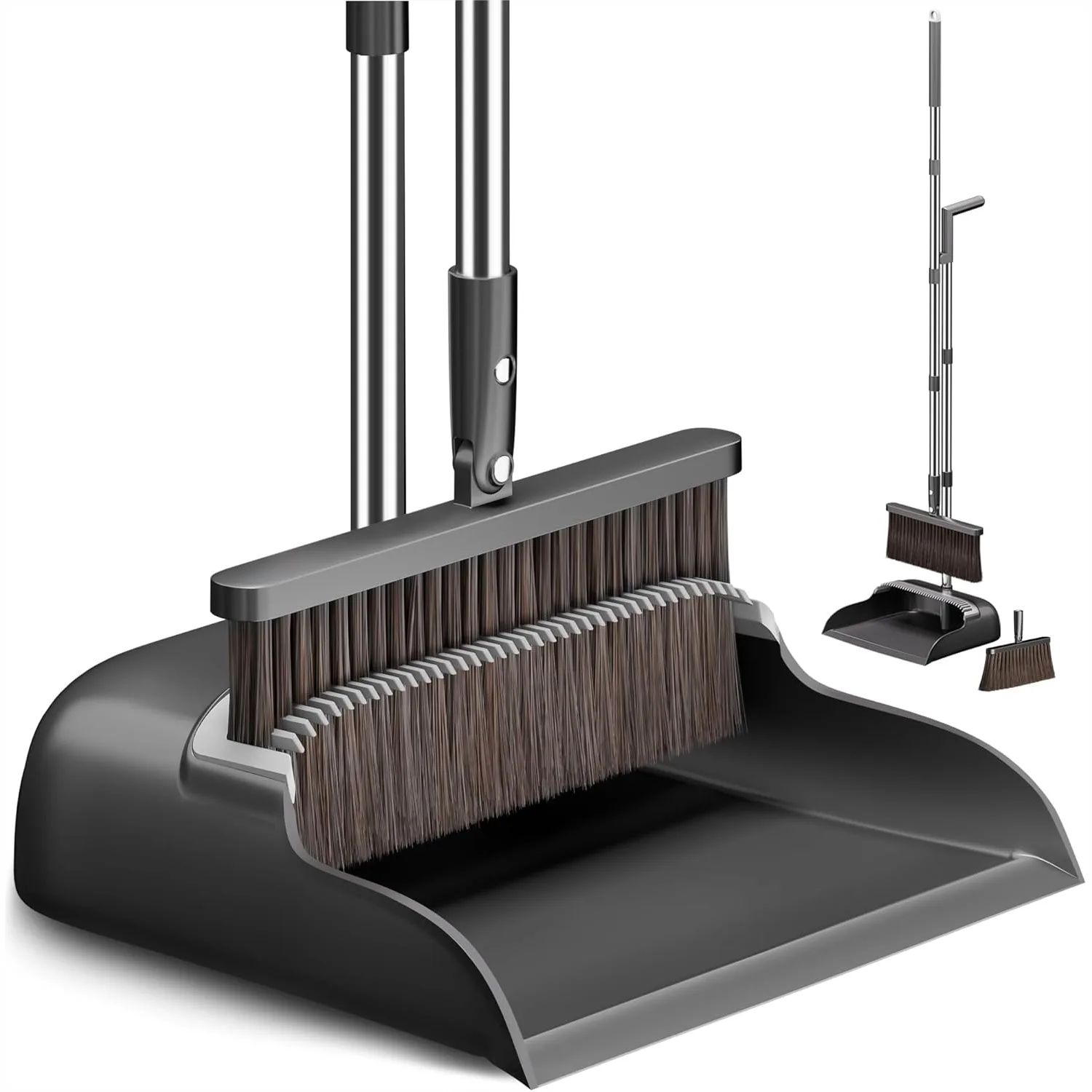 

Broom and Dustpan Set with 52" Adjustable Handle, Extra Brush Head & Dustpan Teeth for Pet Hair, Easy Sweeping for Home Kitchen