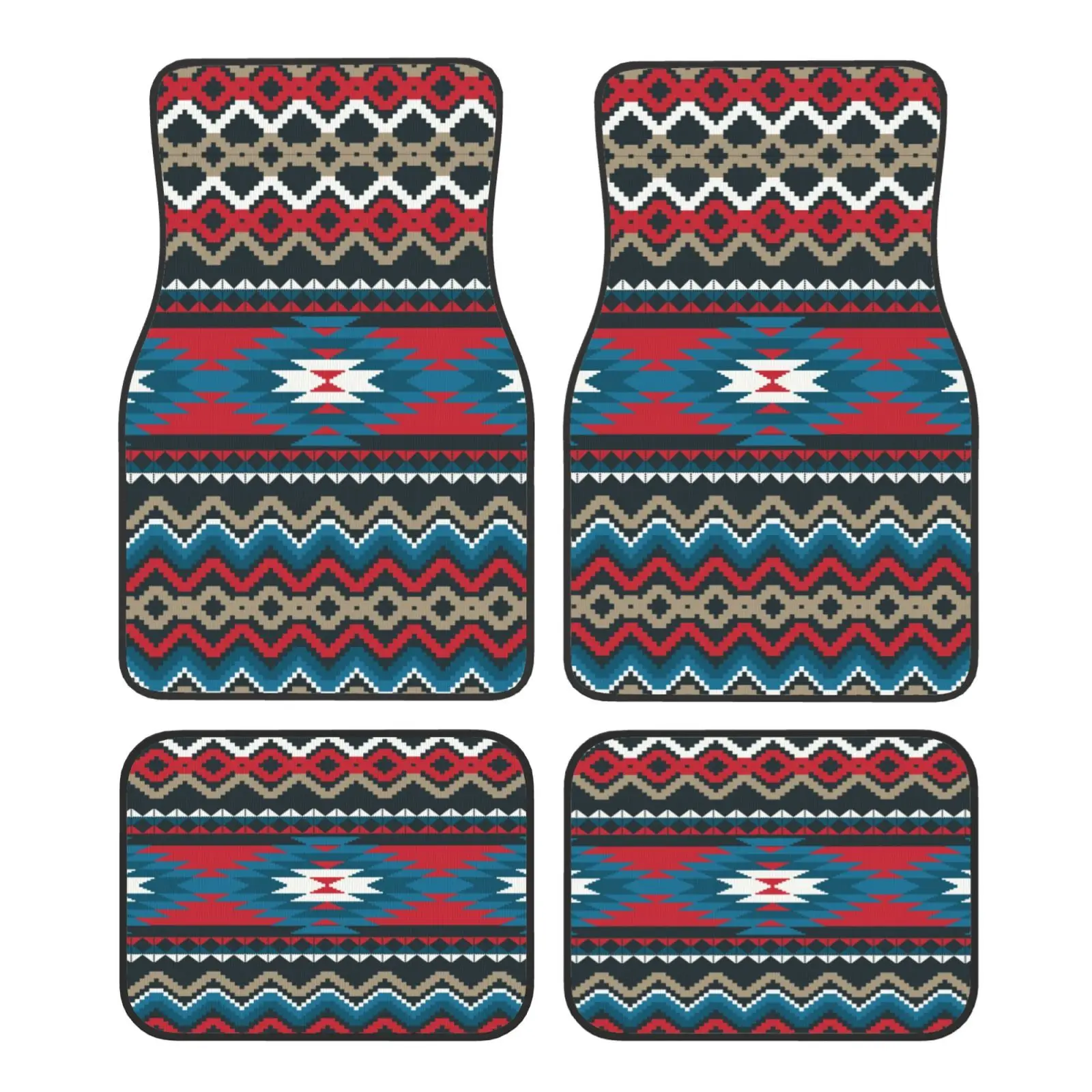 Ethnic Aztec Tribal Pattern Car Floor Mats Set 4 Pcs Front and Rear Foot Mats Carpet Universal Car Accessories for SUV Van Sedan