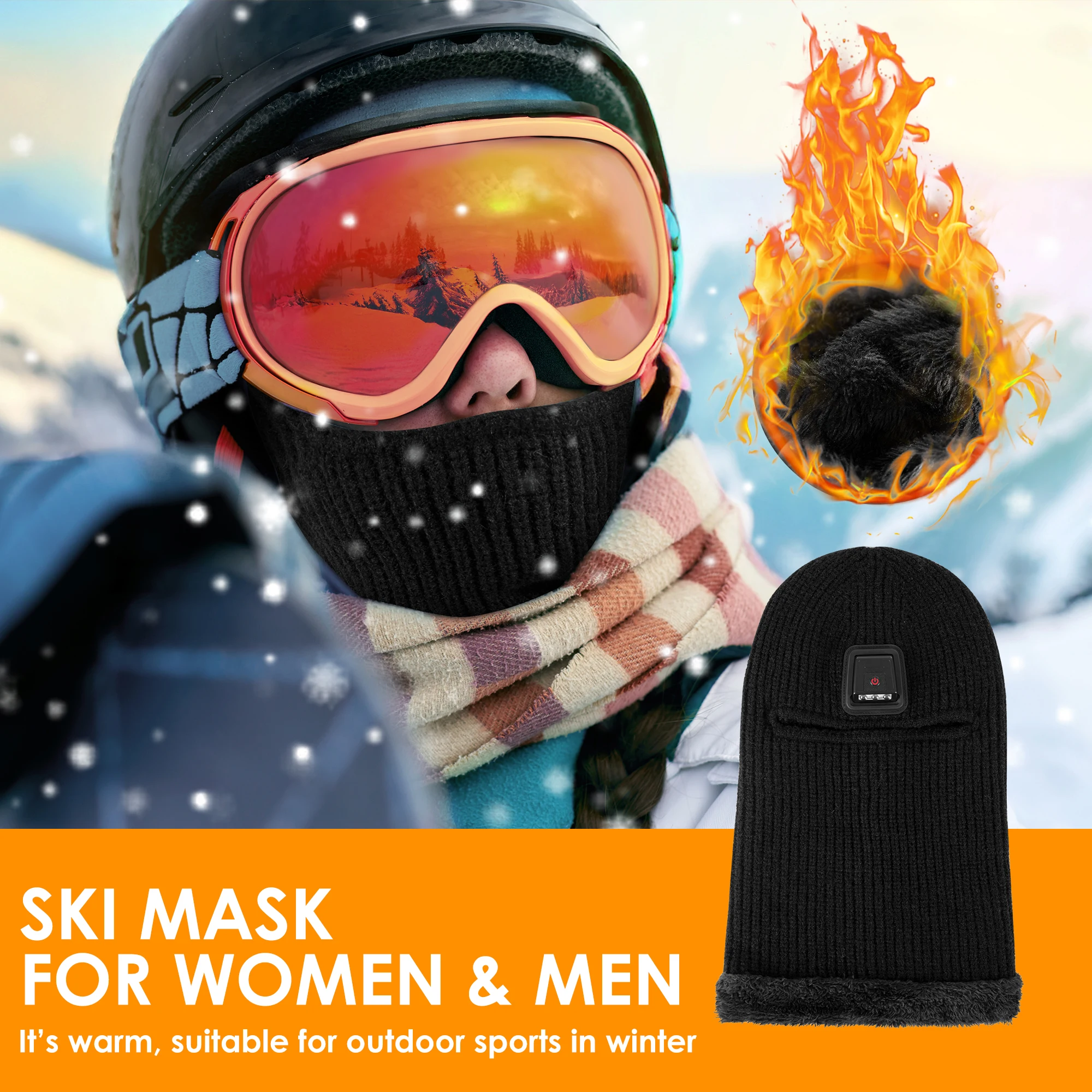 قبعات شتوية خارجية للرجال والنساء، تغطي الوجه والرقبة بالكامل، مقاومة للرياح، دافئة وسميكة، مع أضواء LED قابلة للفصل #2