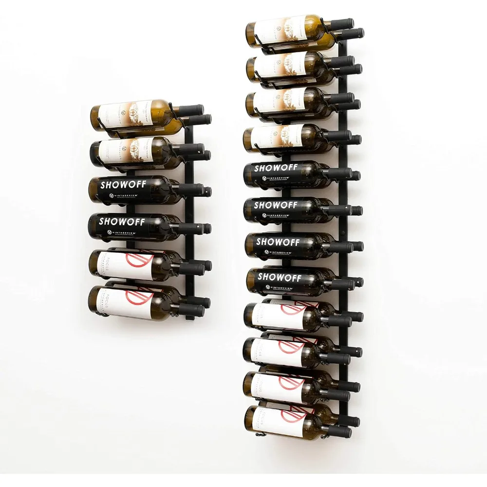 Wall Mounted Wine Bottle Rack Kit 6 Ft, 36 Bottle, Satin Black, Label Forward