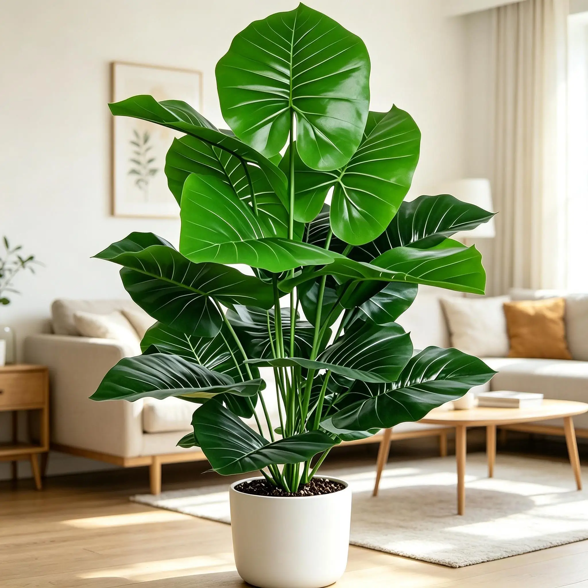 1 Planta Artificial de Alocasia de Hoja Redonda de 60-105cm, Árbol de Oreja de Elefante de Plástico con Tacto Real para Decoración de Hogar, Jardín, Oficina y Fiestas