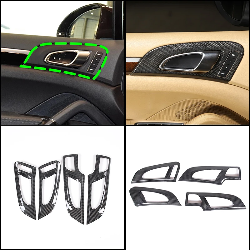 For Porsche Cayenne 958 2011-2017 4Pcs Real Carbon Fiber Interior Door Handle Pull Trim Cover Frame (Exc. Turbo)