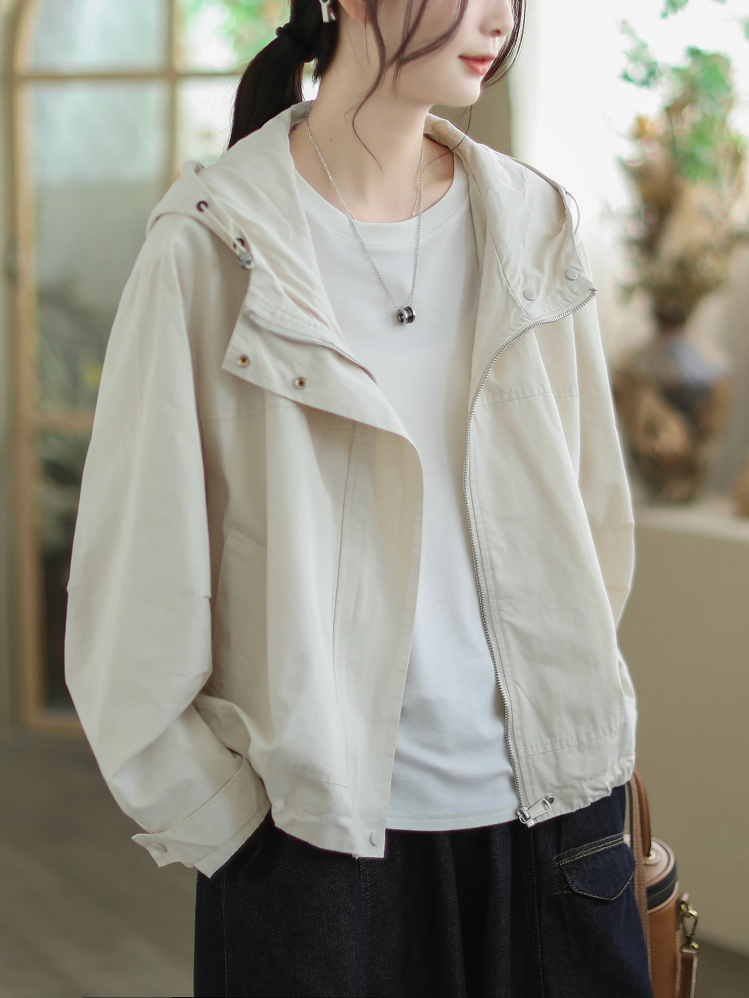 

Повседневная хлопковая рабочая куртка Cyu с капюшоном, свободного кроя, универсальная, для активного отдыха, осенняя новинка, с эластичным низом, короткое пальто для женщин