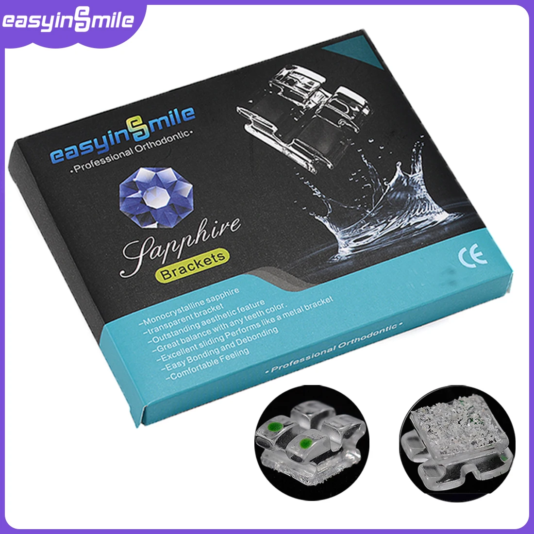 20Pcs/Pack Dental Orthodontic Sapphire Ceramic Brackets Monocrystalline Brace Roth/MBT 0.022 Hooks 3 4 5 Teeth for Braces Dentis
