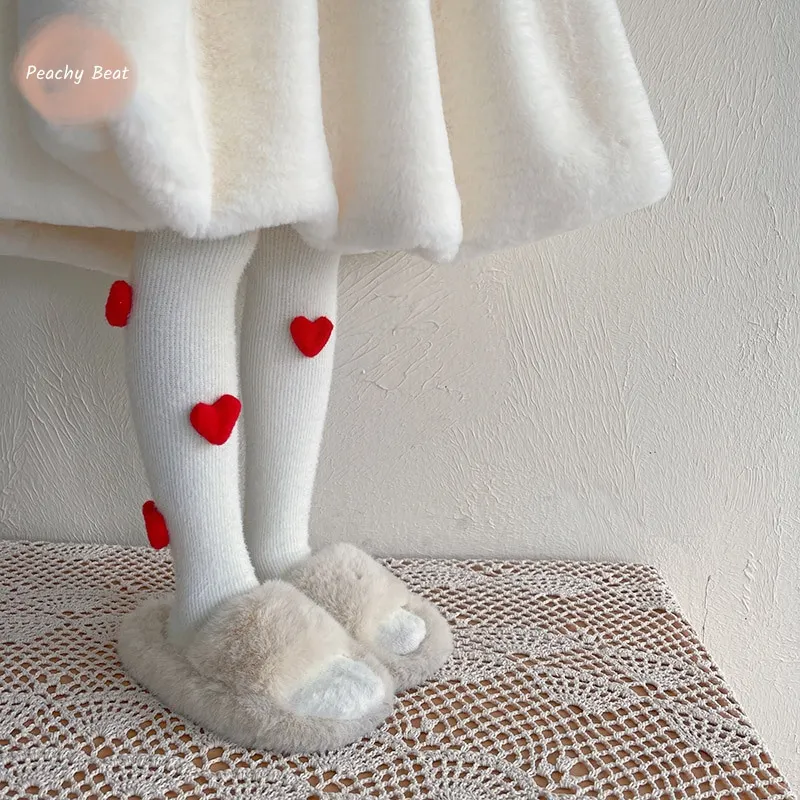 

Baby Girl Princess Rex Rabbit Fur 3D Love Leggings Connect To Feet Child Cotton Pant Thick Trousers Warm Baby Clothes 1-6Y