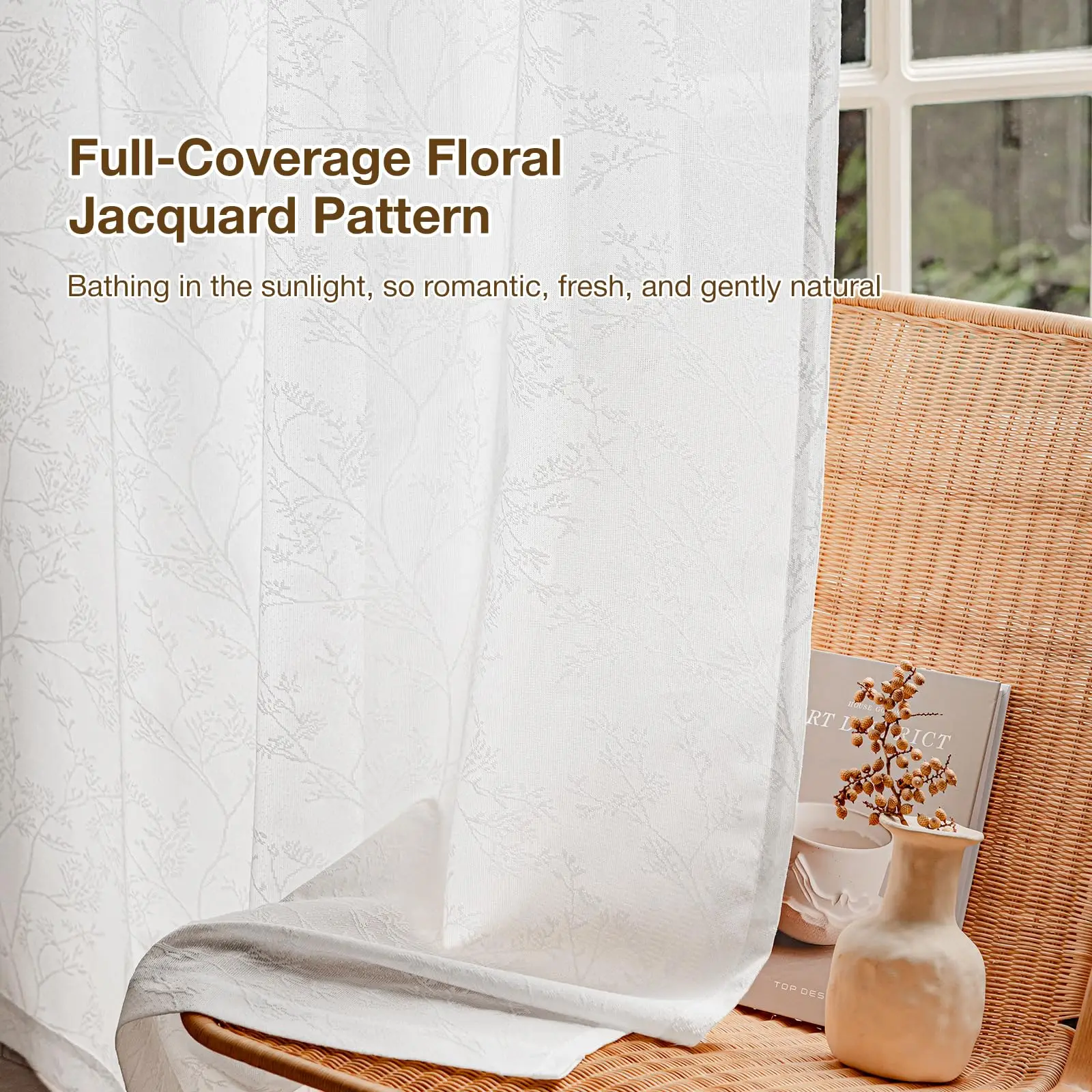 1PC Modern Minimalist Solid Color Mirror Plant Cutout Pattern Curtains, Light-Transmitting Privacy Design, Multi-Space Decor