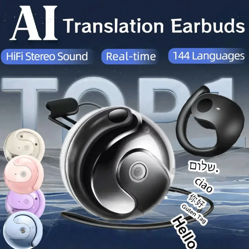 Écouteurs traducteur AI Bluetooth 5.3, 144 langues, sans fil, étanche IPX7, traduction bidirectionnelle en temps réel pour les entreprises mondiales