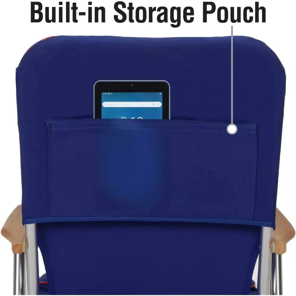 كرسي Seachoice القماشي ذو الظهر العالي القابل للطي، أزرق مع حواف حمراء، طيات لسهولة التخزين