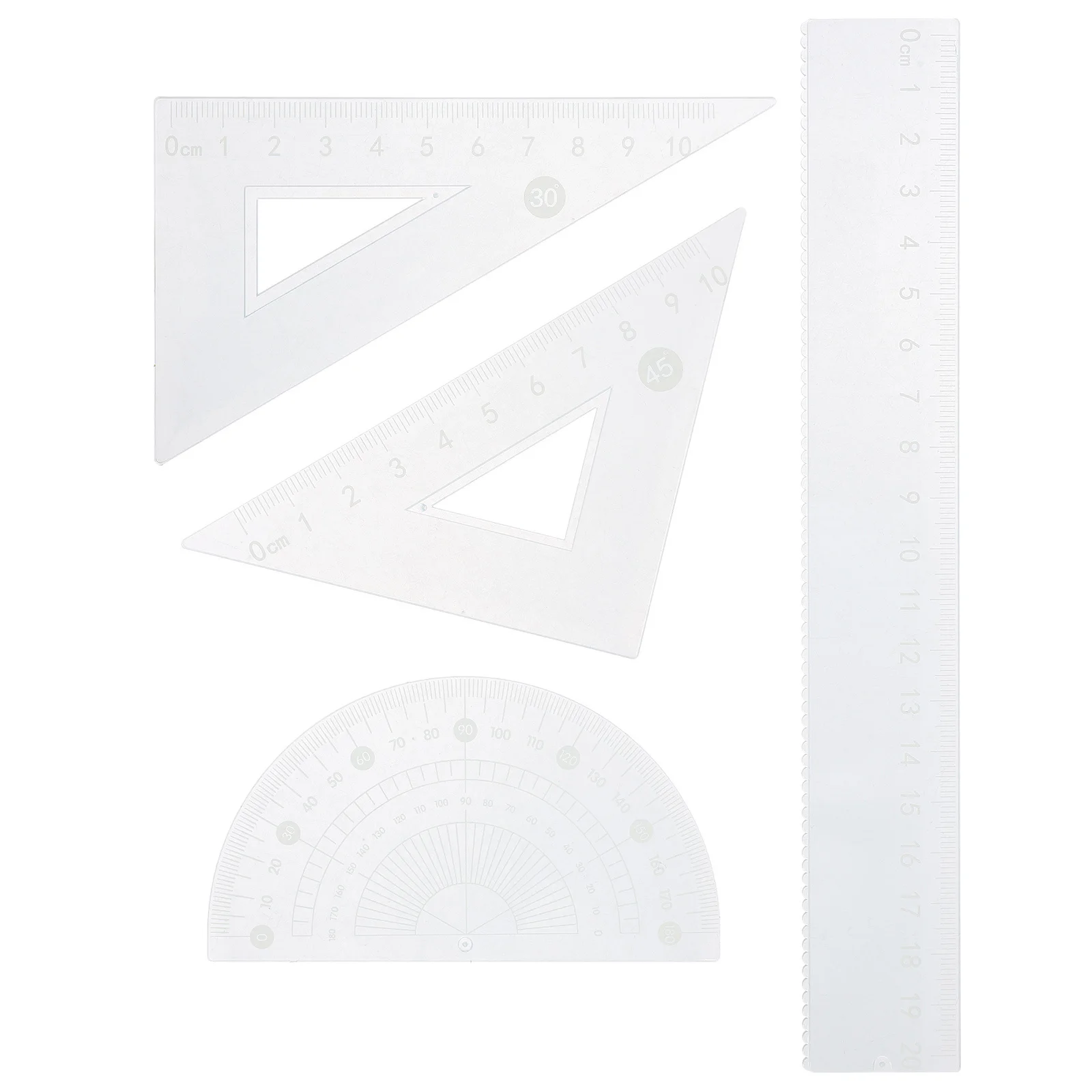 1Set Plastic Clear Ruler Triangular Scale Protractor Math Drawing Measuring Tool for School Office Art Architecture Projects
