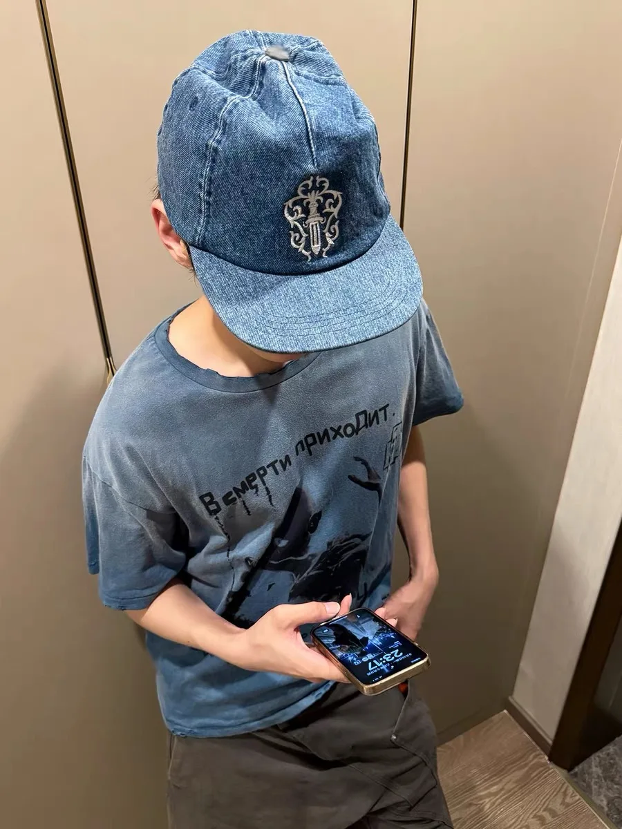 オリジナルアメリカンストリートソードヴァイン刺繍野球帽ジーンズダックビルハットコットンラウンドトップメタルバックルユニセックスハット