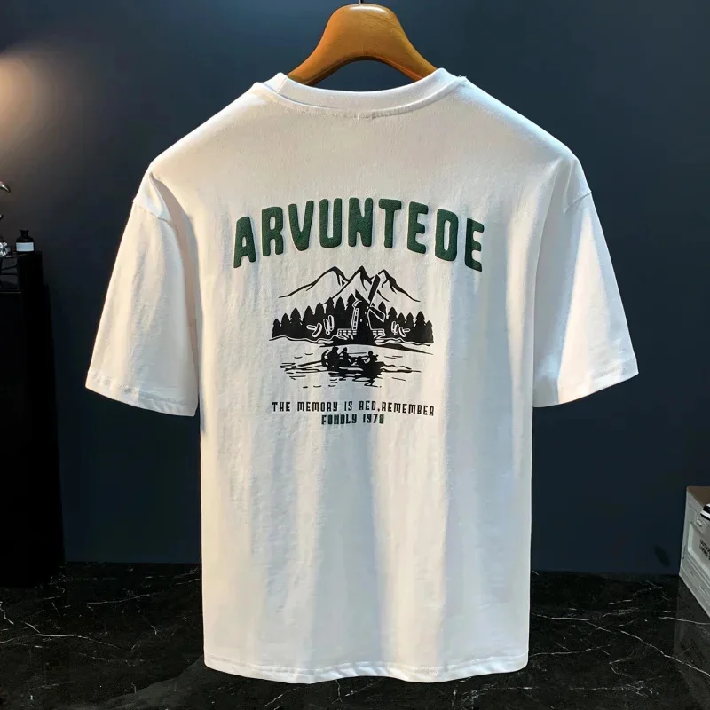 

Летняя тонкая мужская футболка с короткими рукавами и модным принтом, свободный и универсальный дышащий брендовый пуловер, верхняя одежда