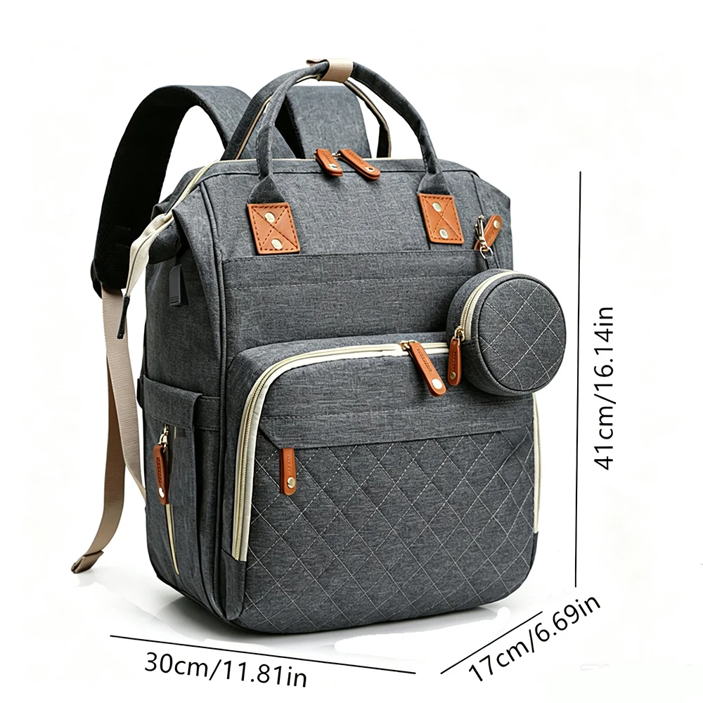 Stilvolle, gesteppte, großvolumige Doppelschulter-Mama-Tasche; multifunktionaler Mutter-Rucksack für Reisen; leichte Wickeltasche mit mehreren Fächern, Snack- und Schnullertaschen.