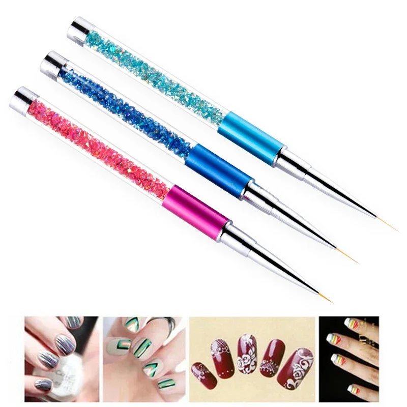 1Pc ラインストーンハンドルネイルアートアクリル UV ジェル延長ブラシグリッド花 DIY デザイン描画ライナーペンマニキュアツール