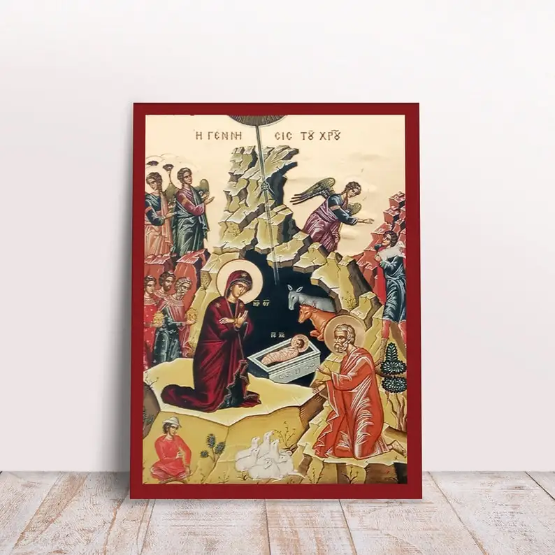 La santa famiglia icona della vergine maria Panagia genesi di gesù cristo greco bizantino Christian Canvas Wall Art Decor