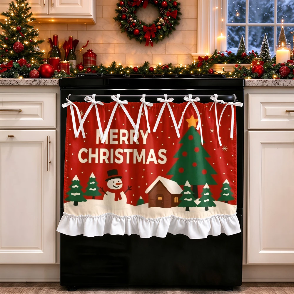 1PC Christmas Tie Up Kitchen Curtain, Red Merry Chr, Digital Print, Kitchen Dining Room Cafe Office, Home Decor Window Treatment