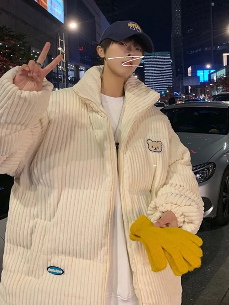 

Loose Fit Thiened Corduroy Bear Cotton Jaet Men's Winter New Sle Couple's Cotton Coat Trendy Windbreaker