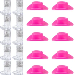 10set Mini Pink Cowboy Hat Cowboy Boot Shot Wine Glass Kit Bachelorette Hen Party Supplies Plastic Mini Wine Glass Candy Cup