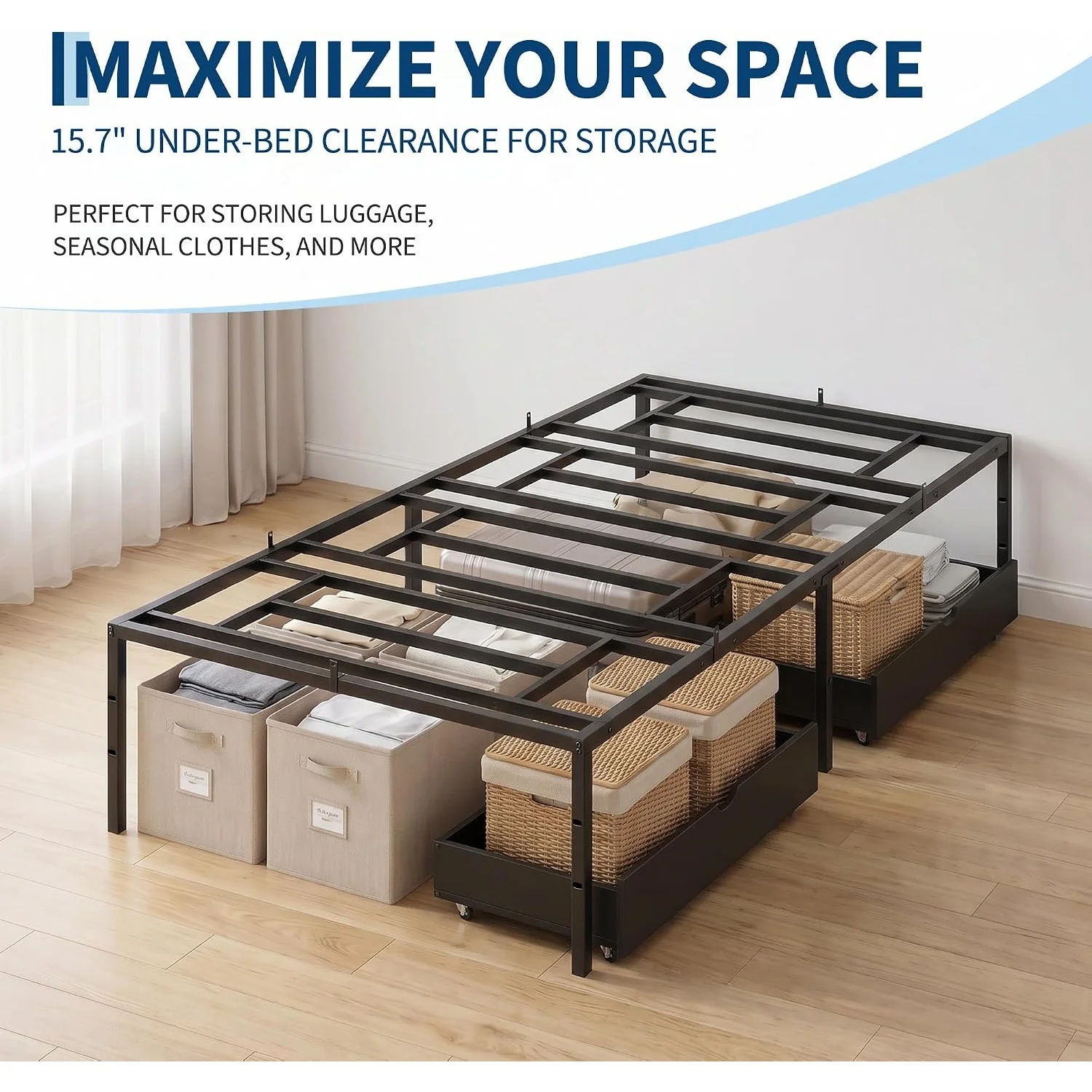 Heavy Duty Metal Platform Bed Frame, Sturdy Steel Slat Support No Box Spring Needed, Strong Underbed Storage Space with Extra Clearance, Noise-Free Durable Construction, Easy Assembly