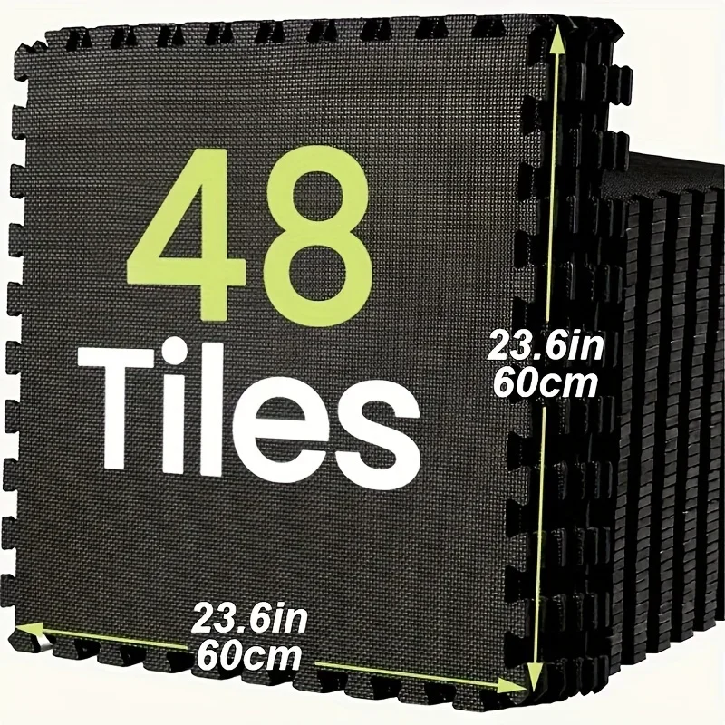 

KEEHOME Gym Flooring Gym Mats Exercise Mat for Floor Workout Mat Foam Floor Tiles for Home Gym Equipment Garage, 48 Black