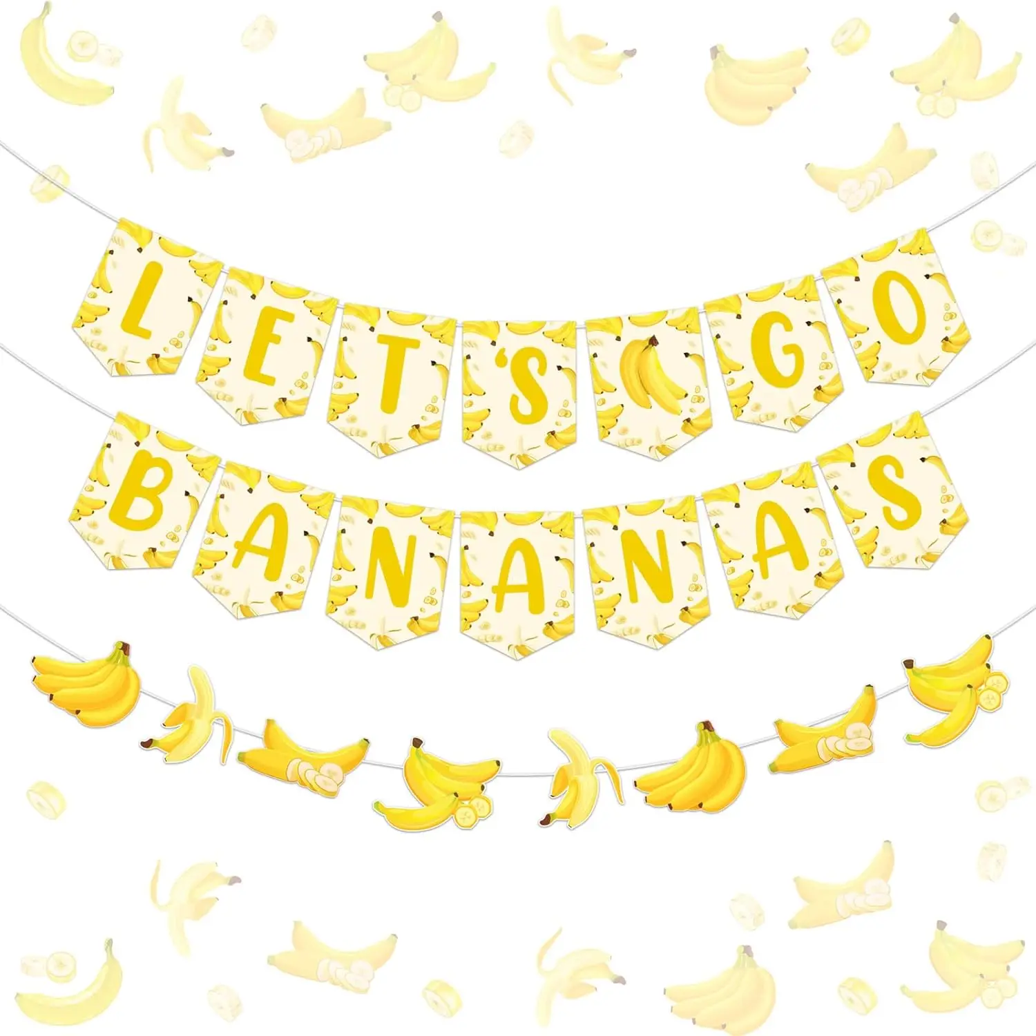 Banana Theme Garland for 1st Birthday Baby Shower, Let's Go Bananas Banner, Gold Banana Theme, Fruit Themed Party