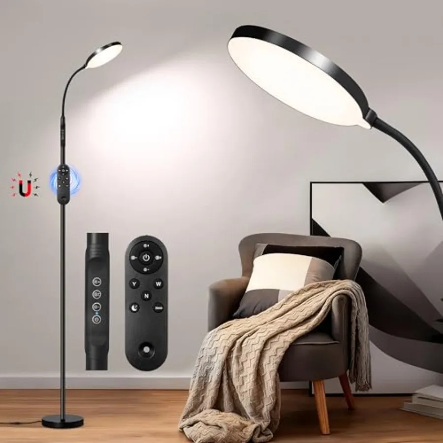 

Eye-Caring Full Spectrum LED Floor Lamp, Magnetic Remote and Pole Control, Adjustable Gooseneck Dimmable 3000K-6500K, Stable Ba