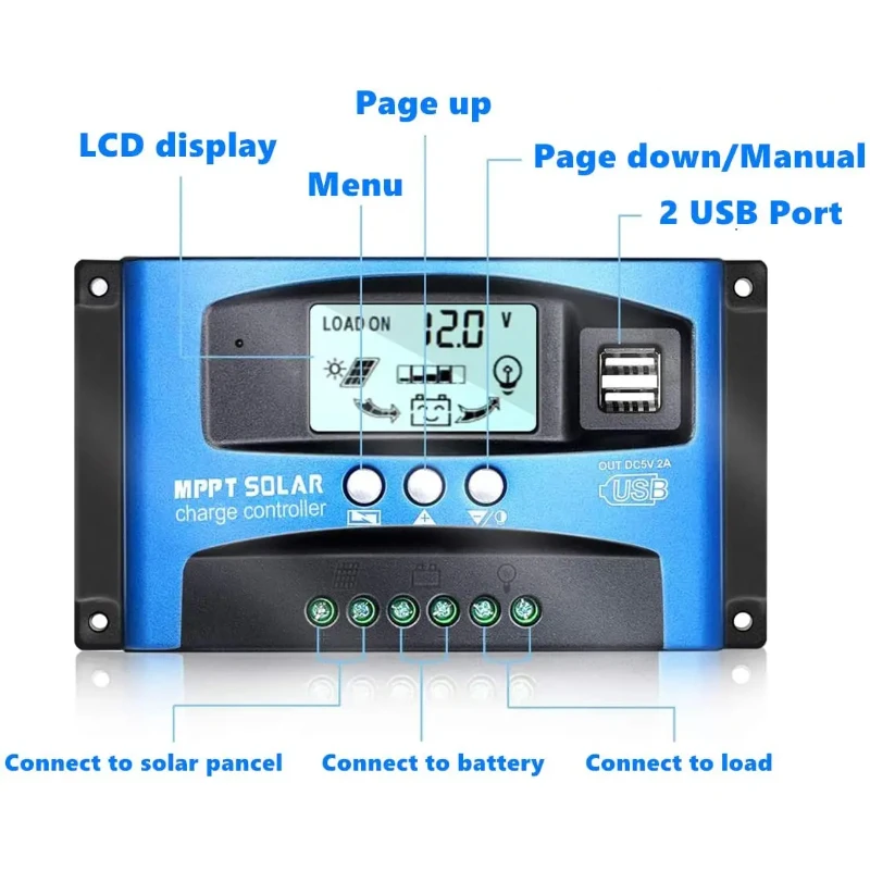 Solar controller MPPT 30A 40A 50A 60A 100A smart 12V24V battery universal current real-time display dual USB LED display