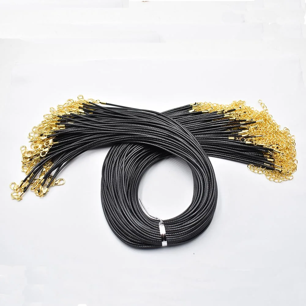 

Wholesale 100pcs/lot 2mm black Wax Leather cord rope necklaces 45cm with Gold colour Lobster clasp jewelry for diy pendants