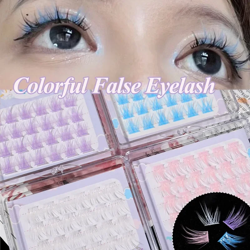 Colorful Individual Bundles Lashes DIY White Blue Fluffy Eyelash Extension Natural Faux Mink Lash Cluster False Eyelashes Makeup