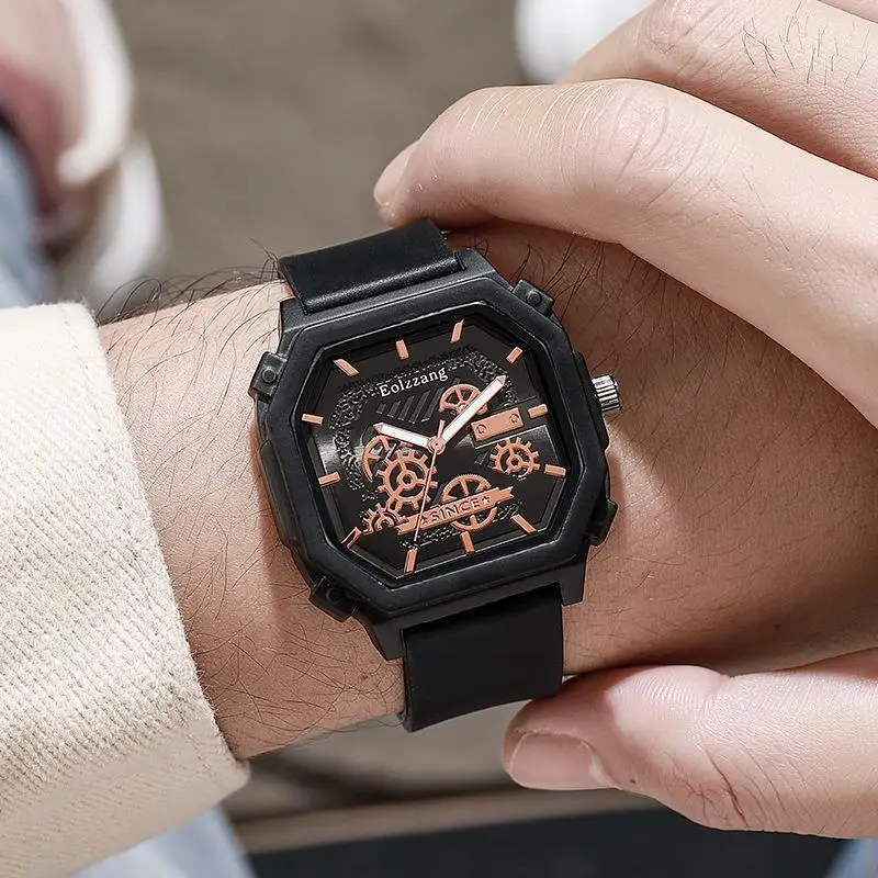 UTHAI BK115 Orologio da uomo alla moda e alla moda, ingranaggi finti, cinturini in silicone, orologi al quarzo, orologi, orologi da regalo per uomo