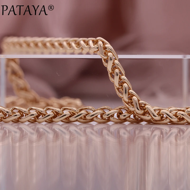 PATAYA New Width 5mm Necklace For Women 585 Rose Gold Color Fine Bracelets 19cm Party Gifts Fashion Jewelry Man Necklace 55cm