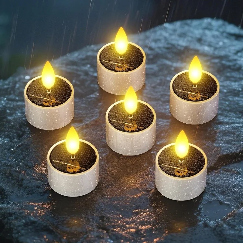 DT16 Solar Outdoor Lights 6Pcs Flameless Flickering Solar Patio Lights Waterproof Outdoor Night Lights for Home Garden