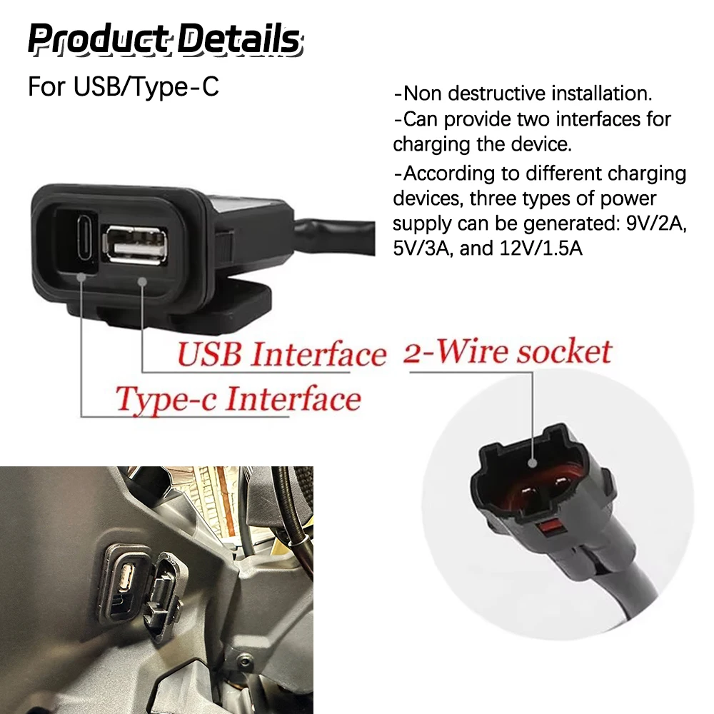 ل CF Moto 450SR 450SS 450NK 2023-2025 الأصلي تعديل منفذ نبض USB/Type-C مقبس منفذ الطاقة 450SR/SS/NK مآخذ مقاومة للماء #5