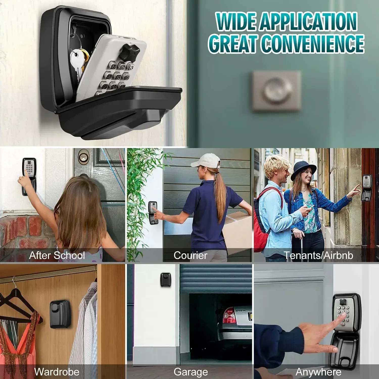 Wall-Mount 12 Digit Key Lock Box Secret Code Security Key Safe Secret Organizer Box Home Office Weatherproof Safe Key Keeper