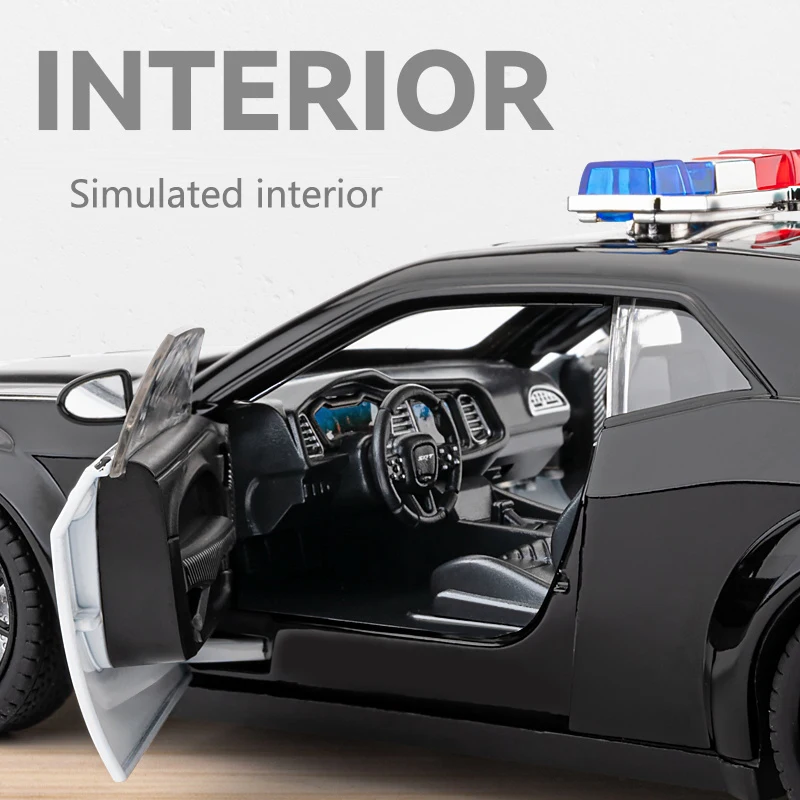 1:24 Simulato Dodge Hellcat Modello di Auto Della Polizia Suono E Luce Pull-Back Auto Giocattolo In Metallo Auto Sportiva Ragazzi Collezione Ornamenti Regalo