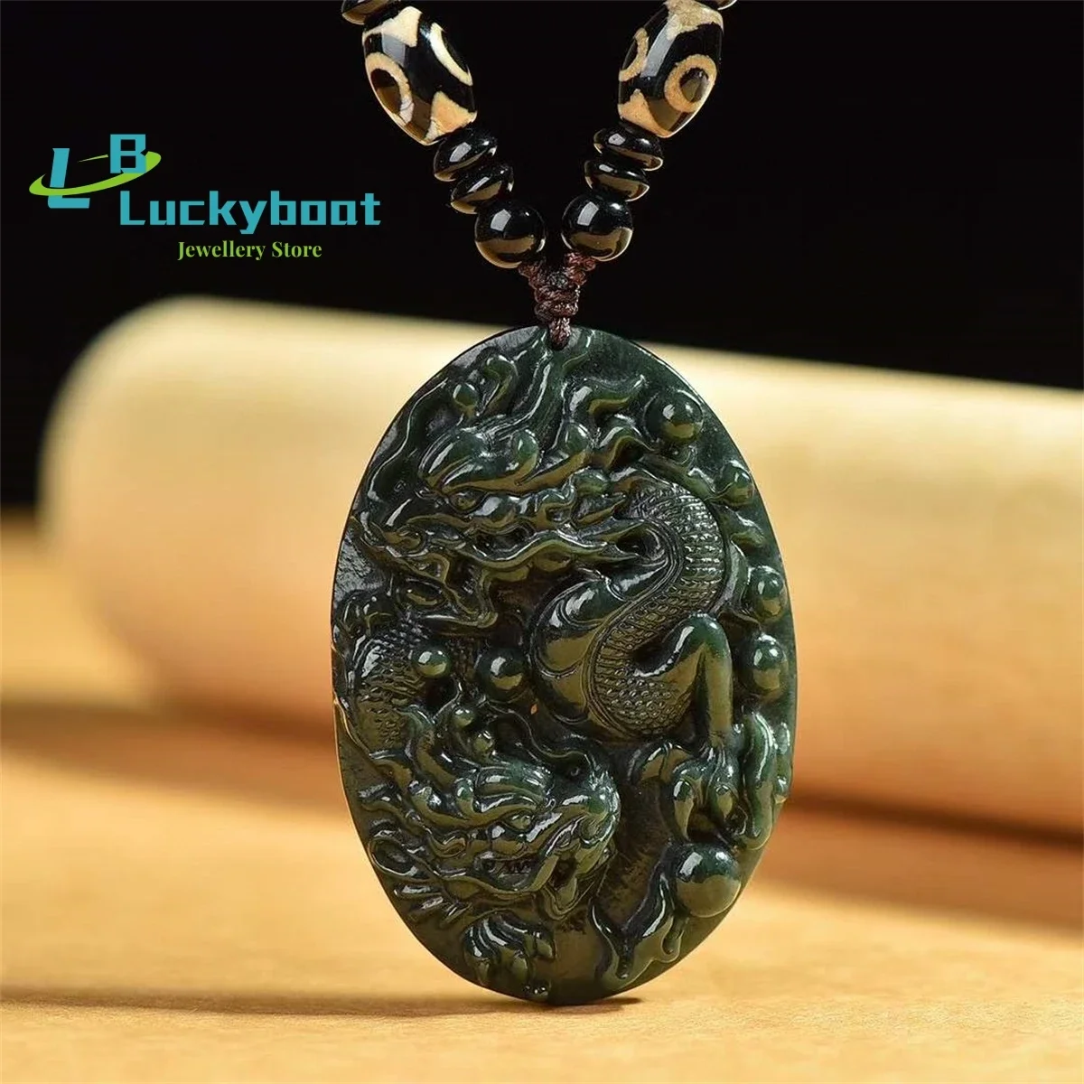 

Natural Hetian Qingyu Auspicious Zodiac Dragon Pendant Simple and Personalized Fashion Versatile for Men and Women