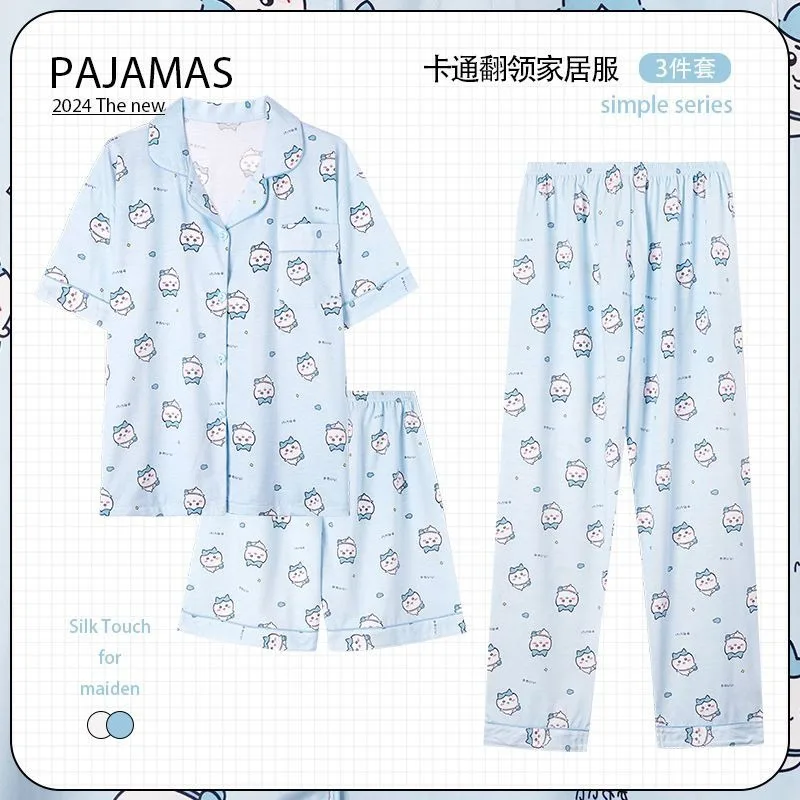 

Мультяшные аниме-пижамы Chiikawa, милые пижамы для пары Hachiware, женская домашняя одежда с длинными рукавами для весны и осени.