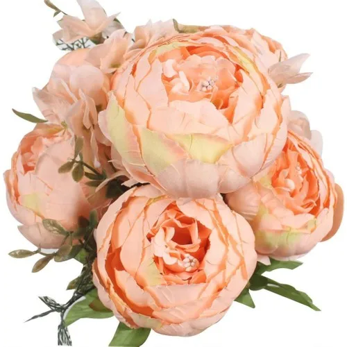 Nettenevime Artificial Flower Peony 7 Heads Big size Bunch Silk Fabric Salmon