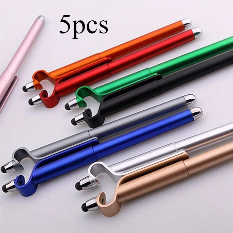 5 أقلام ستايلس لشاشات اللمس بالسعة العالمي ستايلس قلم حبر جاف حامل هاتف 3 في 1 أقلام المصممين للكمبيوتر اللوحي المحمول