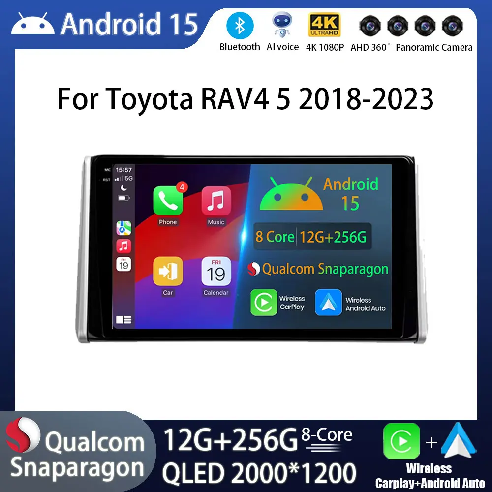 Android 15 Car Radio For Toyota RAV4 5 XA50 2018 - 2023 GPS Multimedia Player Navi Head Unit Wireless Carplay Auto BT Stereo DSP