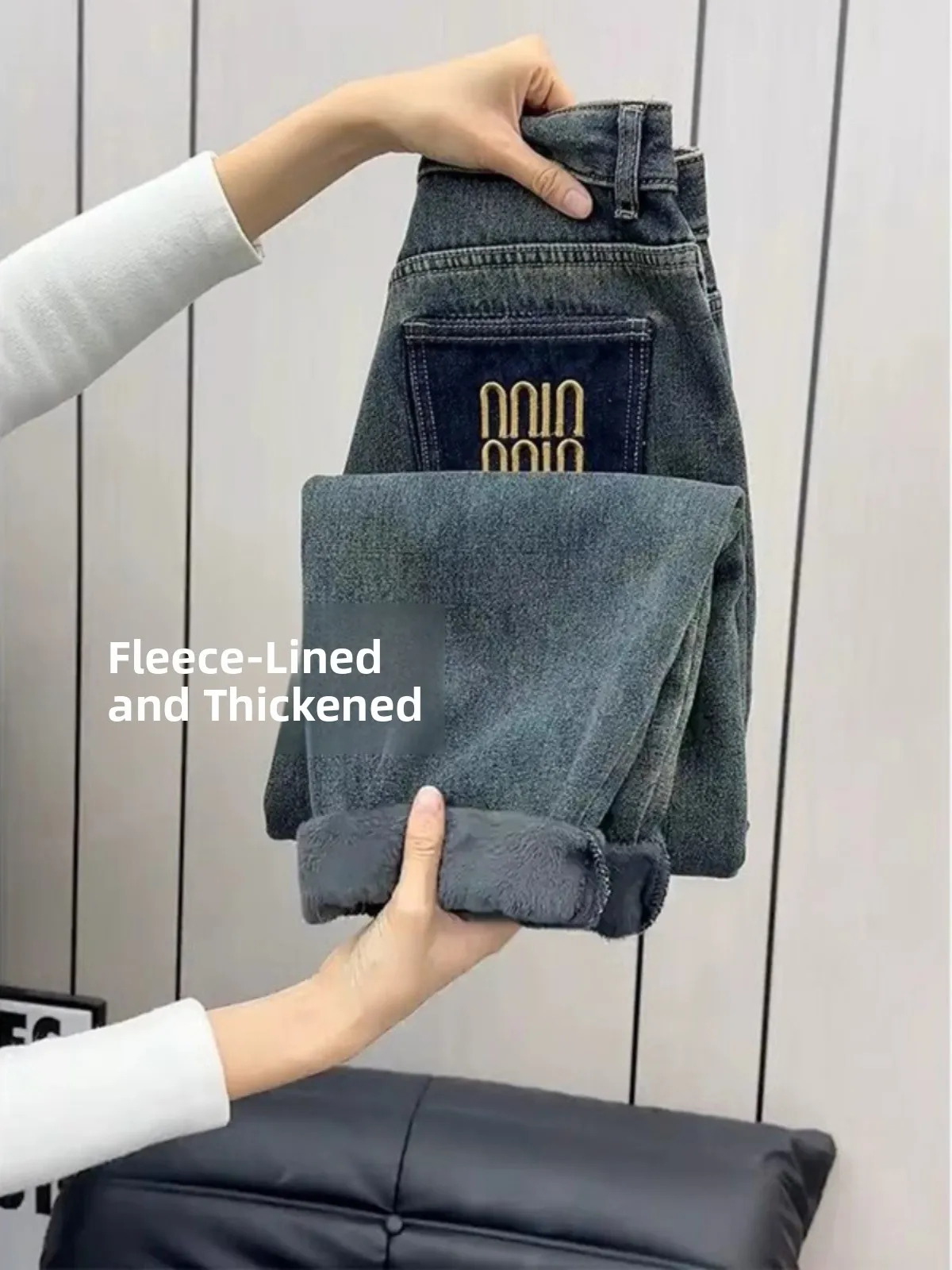 

plus Size Thickened Fleece Lined High Waist Harlan Dad Jeans Women's Spring New Warm Slimming Short plus Size Harlan Jeans