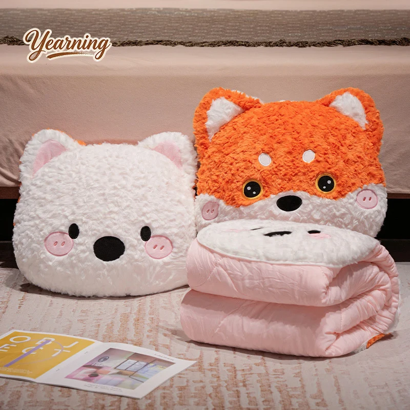 

2 in 1 Cartoon Animal Pillow Blanket Foldable Air Conditioner Quilt Office Car Nap Double-Sided Cushion Quilt