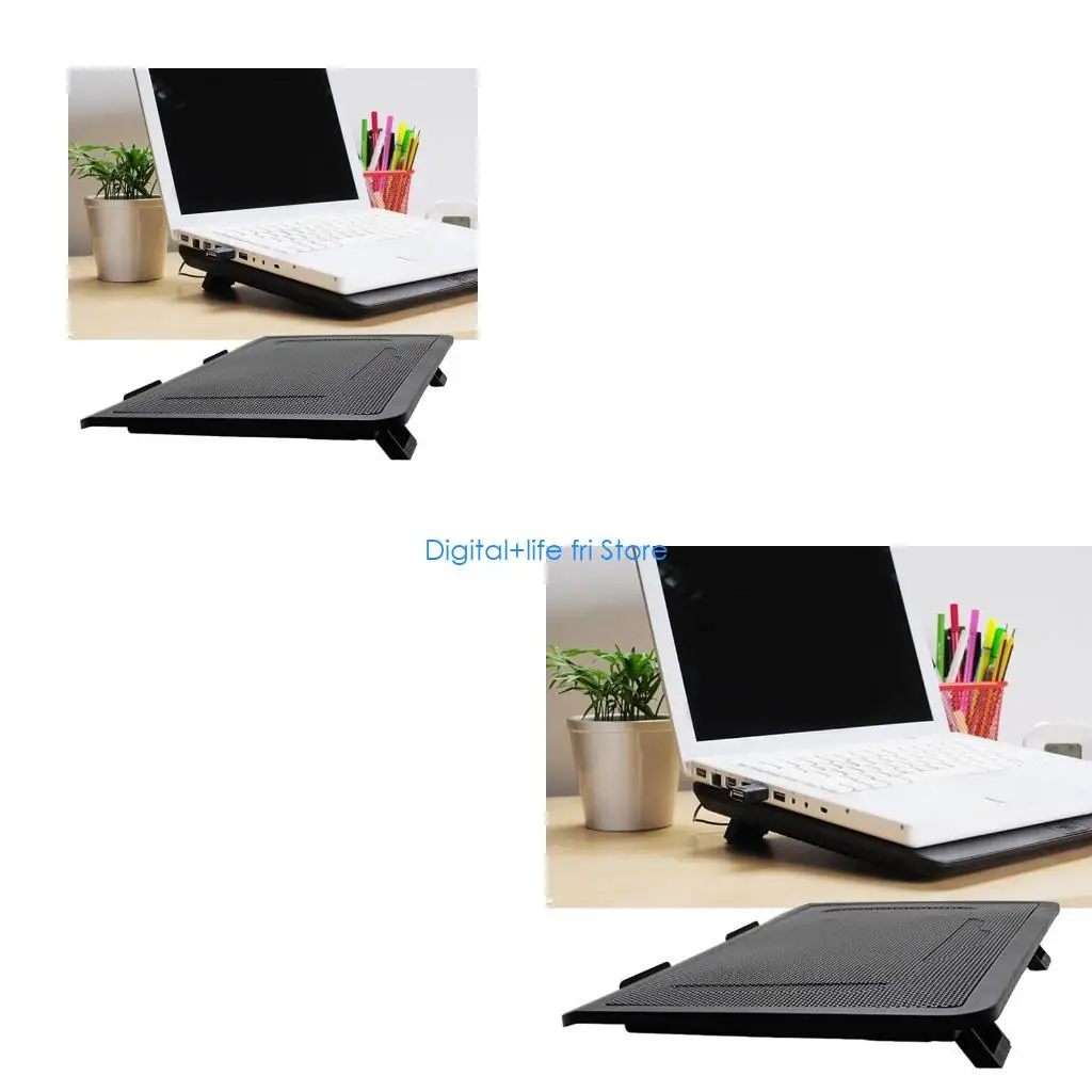 E06D Portable USB Powered Gaming Laptop Cooling Pad 1 Quiet Adjustable Heightening Pad Support 12-14 Inch
