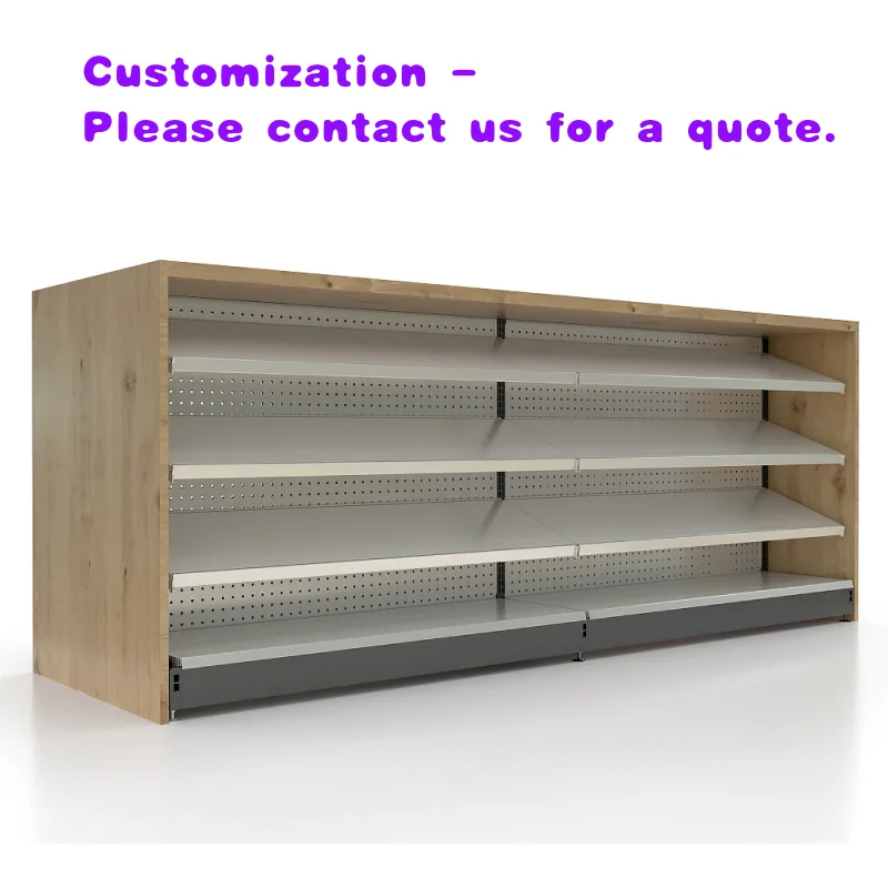 custom.Premium Solid Wood Display Shelves with Gondola Shelving and Checkout Counter Desk