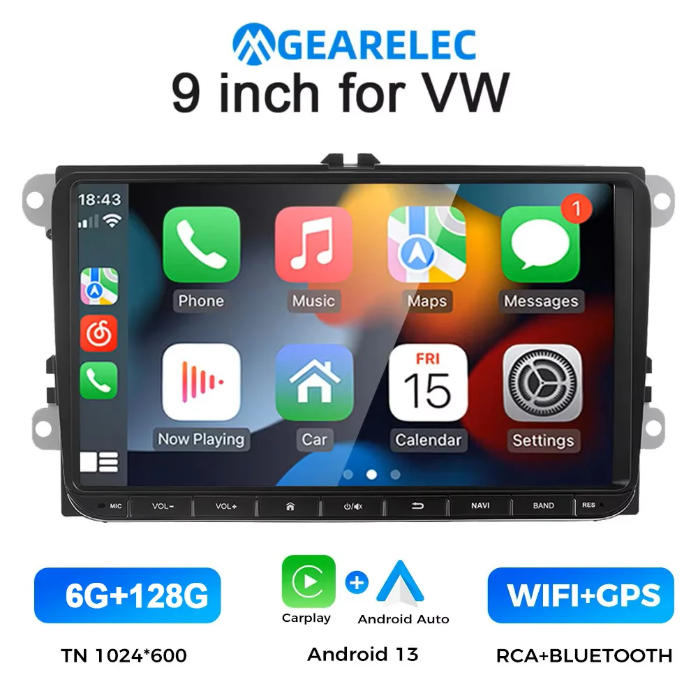 9 "Autoradio Android 13 Voor Vw Passat 6 7 Cc Polo Golf 5 6 Touran T5 Wifi Gps Navigatie Bt Wifi Split Screen Head Unit Fm Radio